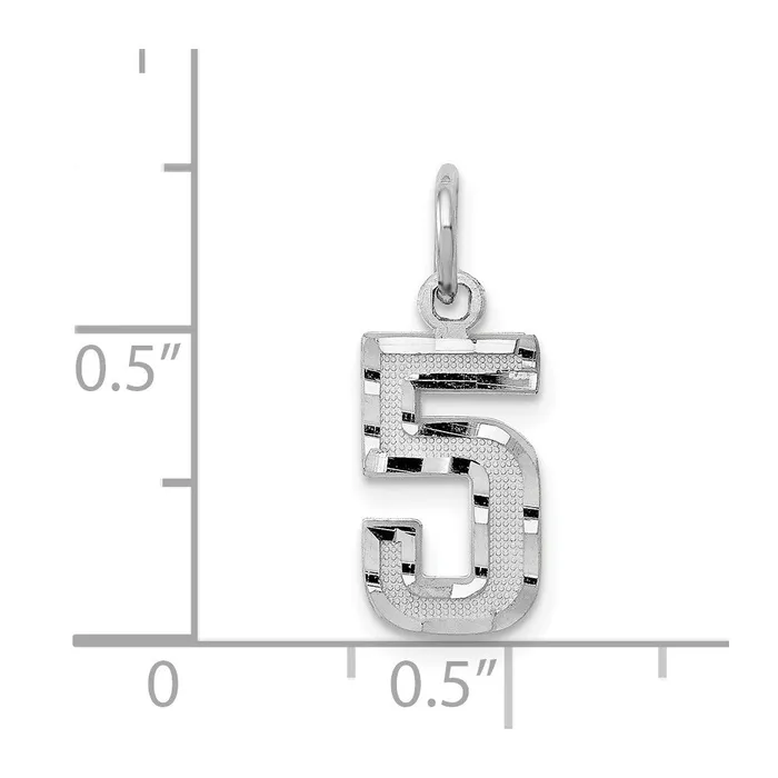 14k White Gold Small Brushed Diamondcut Number 5 Charm TreasureFineJewelers Charm Necklaces