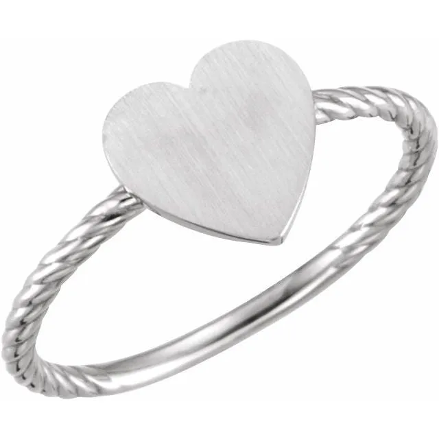 14K White Heart Engravable Rope Ring TreasureFineJewelers Rings