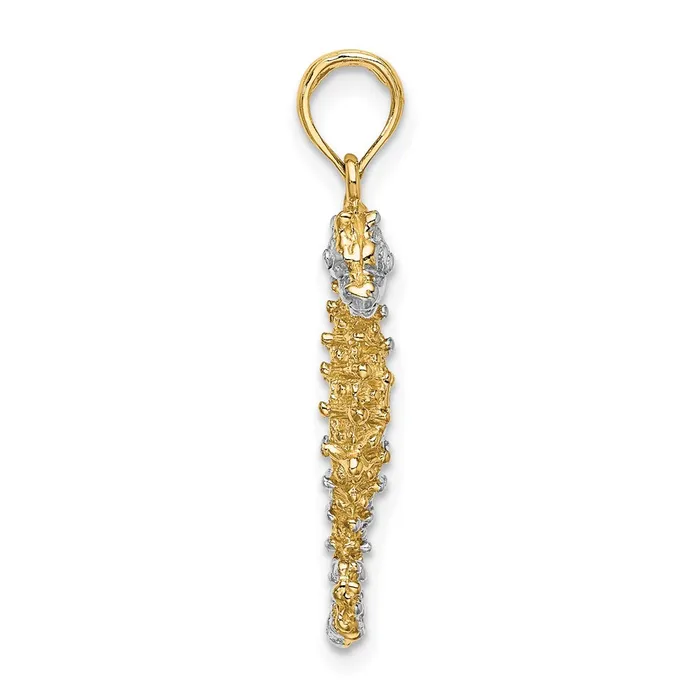 14K with White Rhodium 3D Seahorse Charm TreasureFineJewelers Charm Necklaces