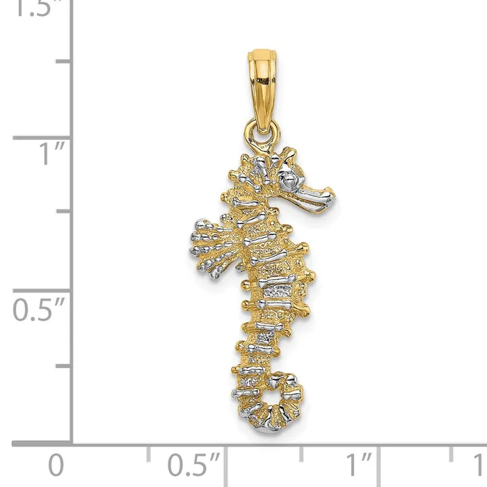 14K with White Rhodium 3D Seahorse Charm TreasureFineJewelers Charm Necklaces