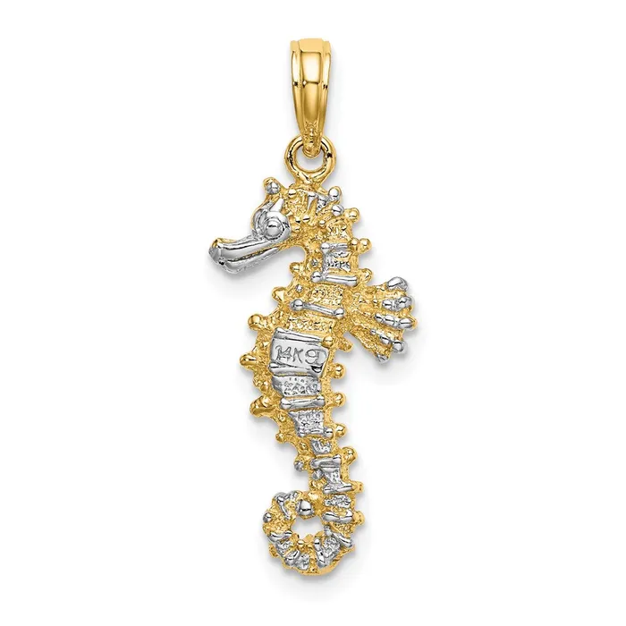 14K with White Rhodium 3D Seahorse Charm TreasureFineJewelers Charm Necklaces