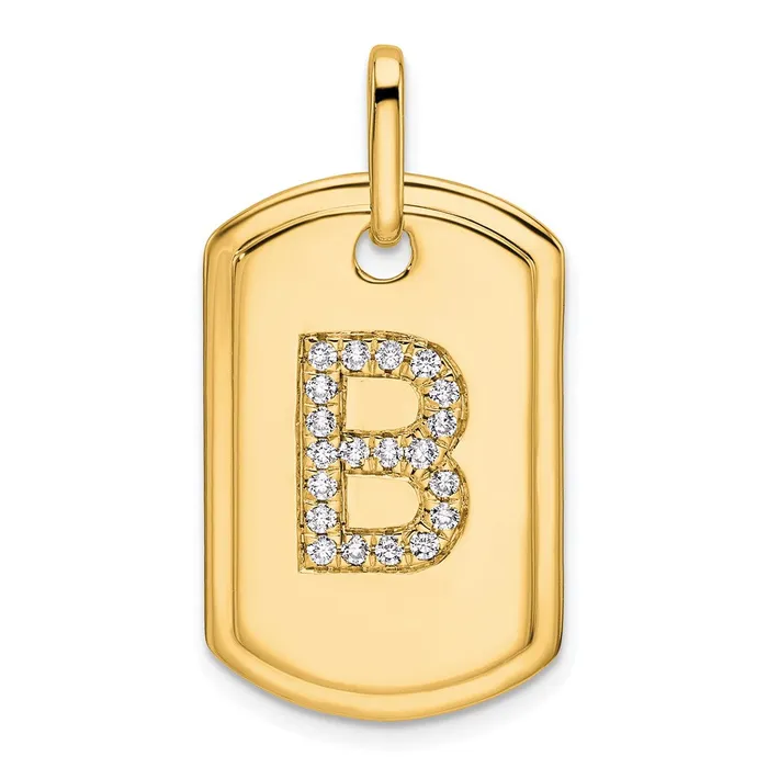 14k Yellow Gold Diamond Initial B Dog Tag Charm TreasureFineJewelers Charm Necklaces