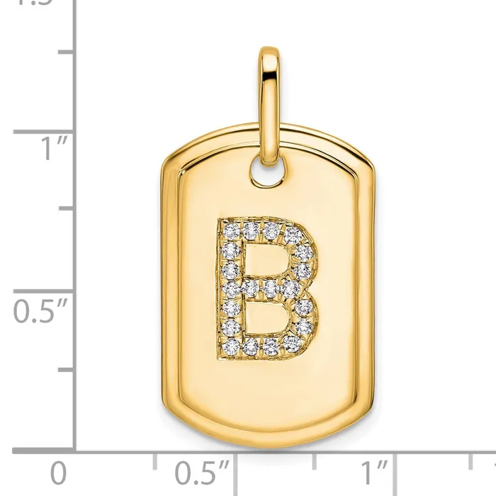 14k Yellow Gold Diamond Initial B Dog Tag Charm TreasureFineJewelers Charm Necklaces