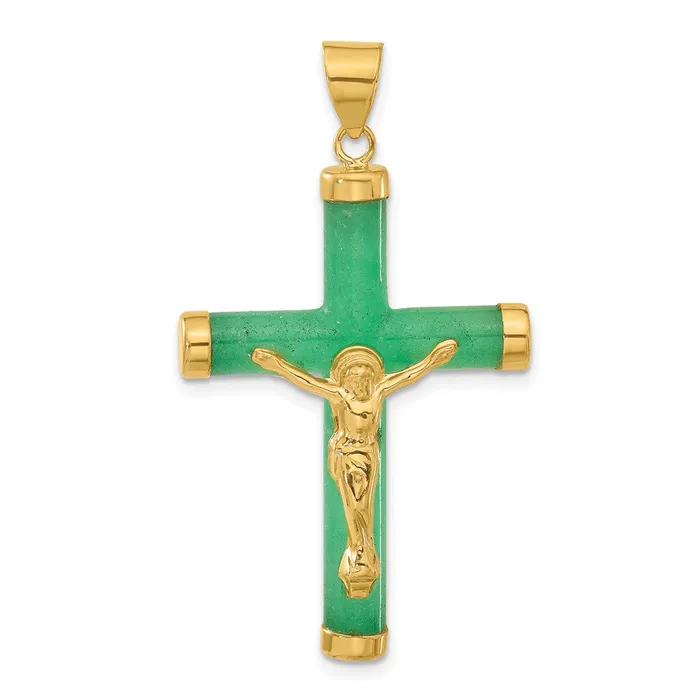 14k Yellow Gold Green Jade Crucifix Pendant TreasureFineJewelers Necklaces 14k Yellow Gold Green Jade Crucifix Pendant TreasureFineJewelers Necklaces