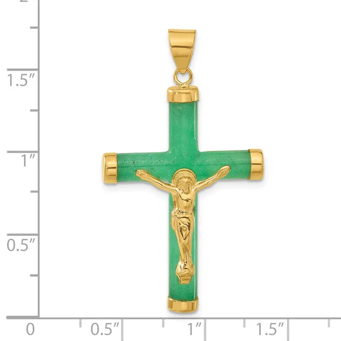 14k Yellow Gold Green Jade Crucifix Pendant TreasureFineJewelers Necklaces