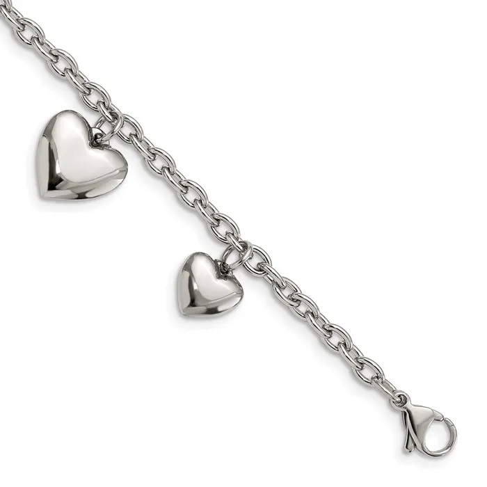 Bracelets Chisel Stainless Steel Polished Hearts 8 inch Bracelet TreasureFineJewelers Bracelets Chisel Stainless Steel Polished Hearts 8 inch Bracelet TreasureFineJewelers