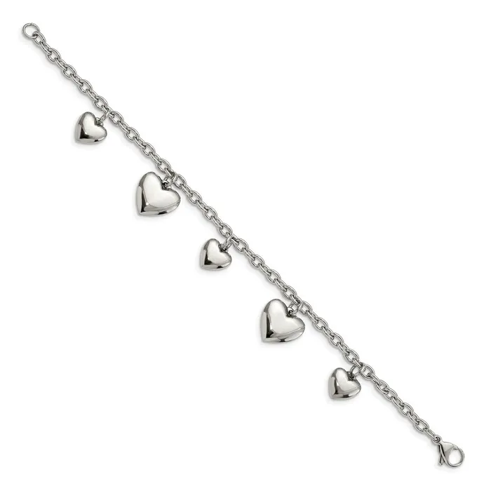 Bracelets Chisel Stainless Steel Polished Hearts 8 inch Bracelet TreasureFineJewelers