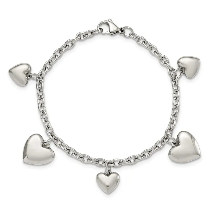 Bracelets Chisel Stainless Steel Polished Hearts 8 inch Bracelet TreasureFineJewelers