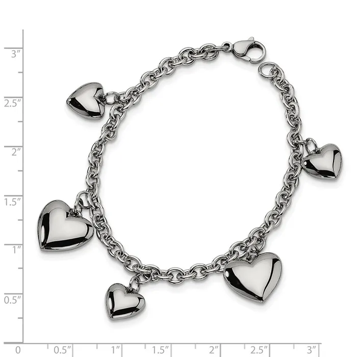 Bracelets Chisel Stainless Steel Polished Hearts 8 inch Bracelet TreasureFineJewelers