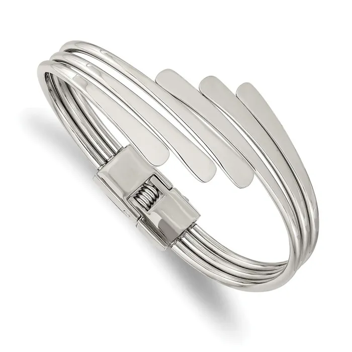 Bracelets TreasureFineJewelers Stainless Steel Polished Hinged Bangle