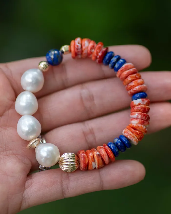Bracelets Vida Jewelry Designs Spiny Oyster Freshwater Pearls Beaded Bracelet