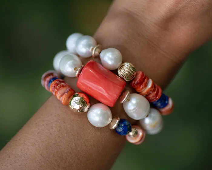 Bracelets Vida Jewelry Designs Spiny Oyster Freshwater Pearls Beaded Bracelet