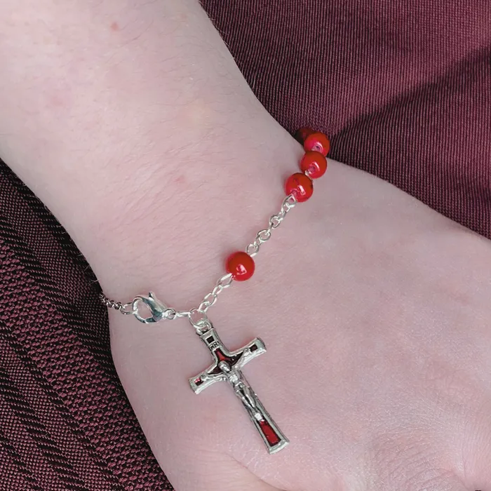 Catholic Gifts Canada Bracelets Rosary Bracelet with Red Enamel Crucifix