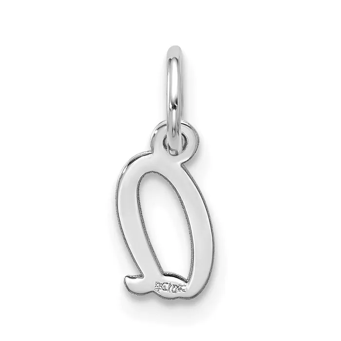 Charm Necklaces 10k White Gold Small Script Initial Q Charm TreasureFineJewelers