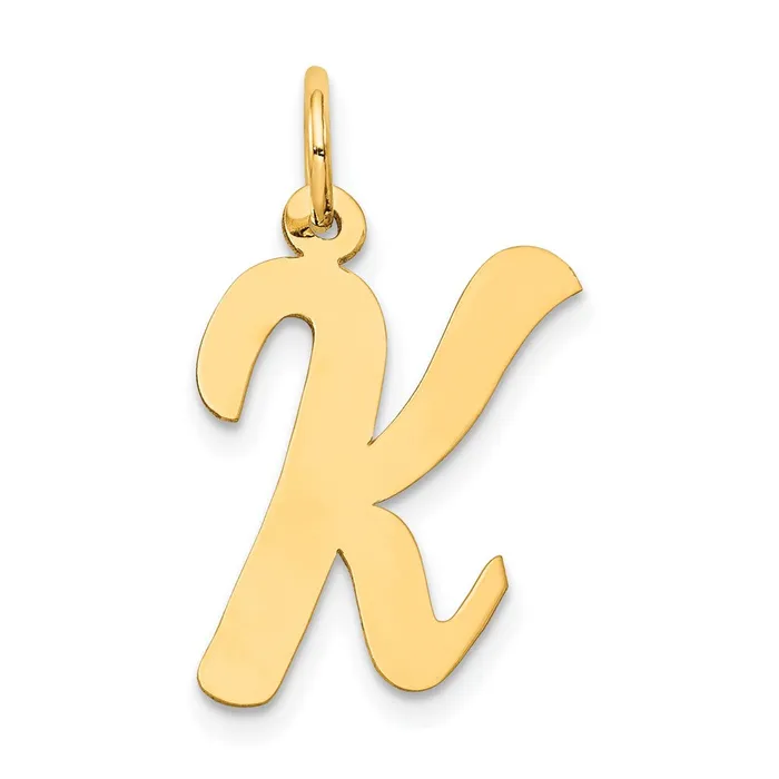Charm Necklaces 10k Yellow Gold Large Script Letter K Initial Charm TreasureFineJewelers