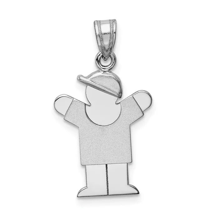 Charm Necklaces 14k White Gold Small Boy wHat on Right Engravable Charm TreasureFineJewelers