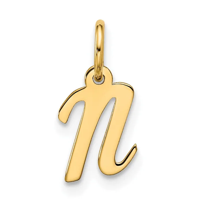 Charm Necklaces TreasureFineJewelers 10k Yellow Gold Small Script Initial N Charm