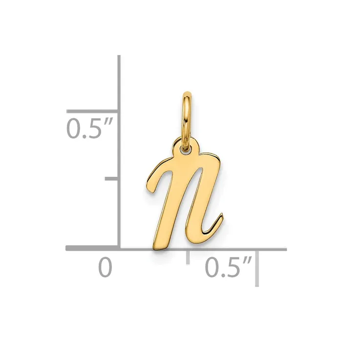 Charm Necklaces TreasureFineJewelers 10k Yellow Gold Small Script Initial N Charm