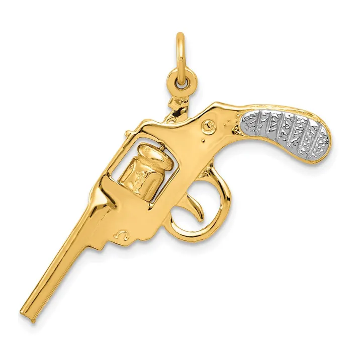 Charm Necklaces TreasureFineJewelers 14k and Rhodium Moveable Revolver Charm Charm Necklaces TreasureFineJewelers 14k and Rhodium Moveable Revolver Charm