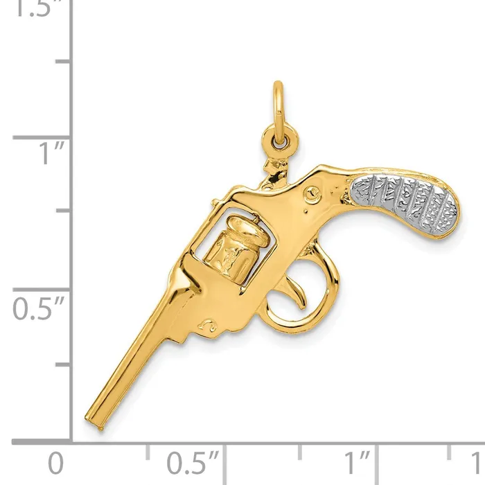Charm Necklaces TreasureFineJewelers 14k and Rhodium Moveable Revolver Charm