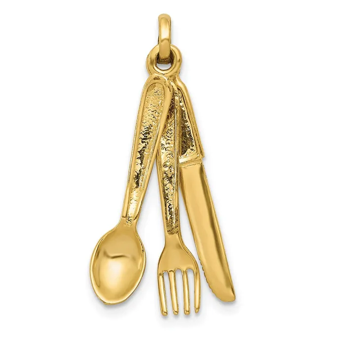 Charm Necklaces TreasureFineJewelers 14K Knife Fork and Spoon Charm