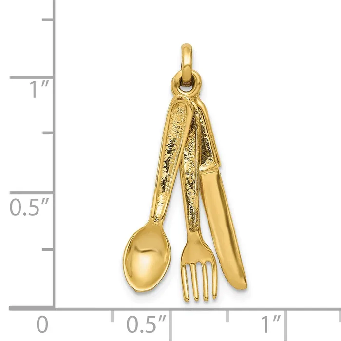 Charm Necklaces TreasureFineJewelers 14K Knife Fork and Spoon Charm