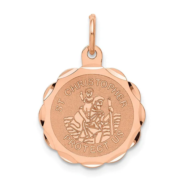 Charm Necklaces TreasureFineJewelers 14k Rose Gold Saint Christopher Medal Charm