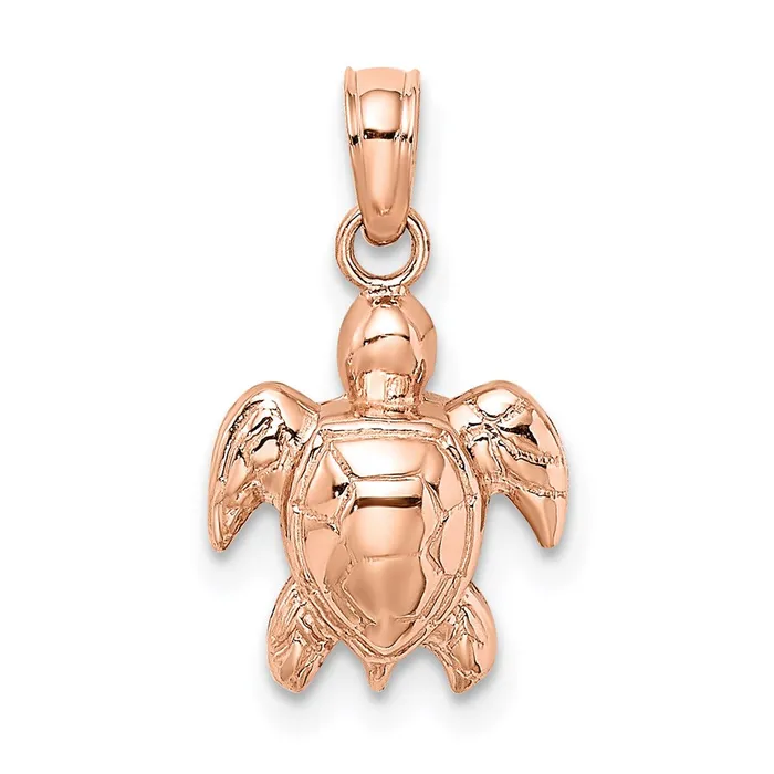 Charm Necklaces TreasureFineJewelers 14K Rose Gold Textured Mini Sea Turtle Charm Charm Necklaces TreasureFineJewelers 14K Rose Gold Textured Mini Sea Turtle Charm
