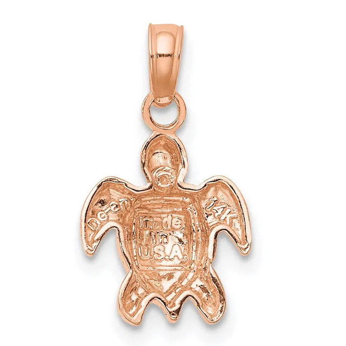 Charm Necklaces TreasureFineJewelers 14K Rose Gold Textured Mini Sea Turtle Charm