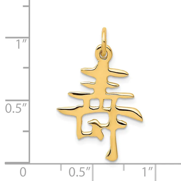 Charm Necklaces TreasureFineJewelers 14k Solid Polished Chinese Long Life Charm