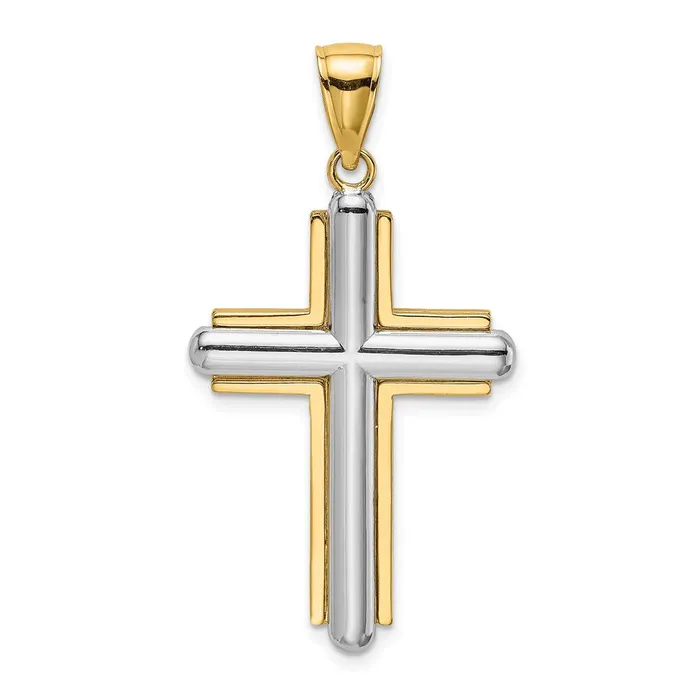 Charm Necklaces TreasureFineJewelers 14K Twotone Beveled Cross Charm