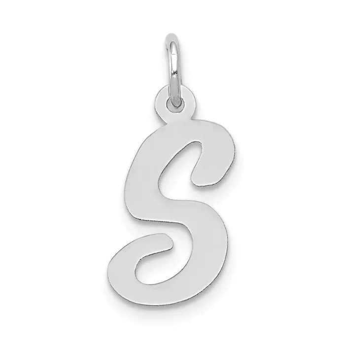 Charm Necklaces TreasureFineJewelers 14k White Gold Medium Script Letter S Initial Charm