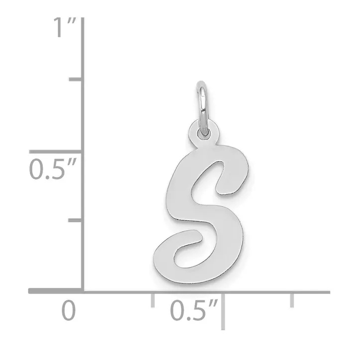 Charm Necklaces TreasureFineJewelers 14k White Gold Medium Script Letter S Initial Charm