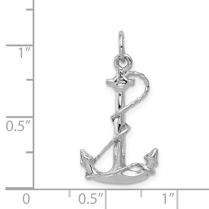 Charm Necklaces TreasureFineJewelers 14K White Gold Solid Polished 3D Anchor Charm