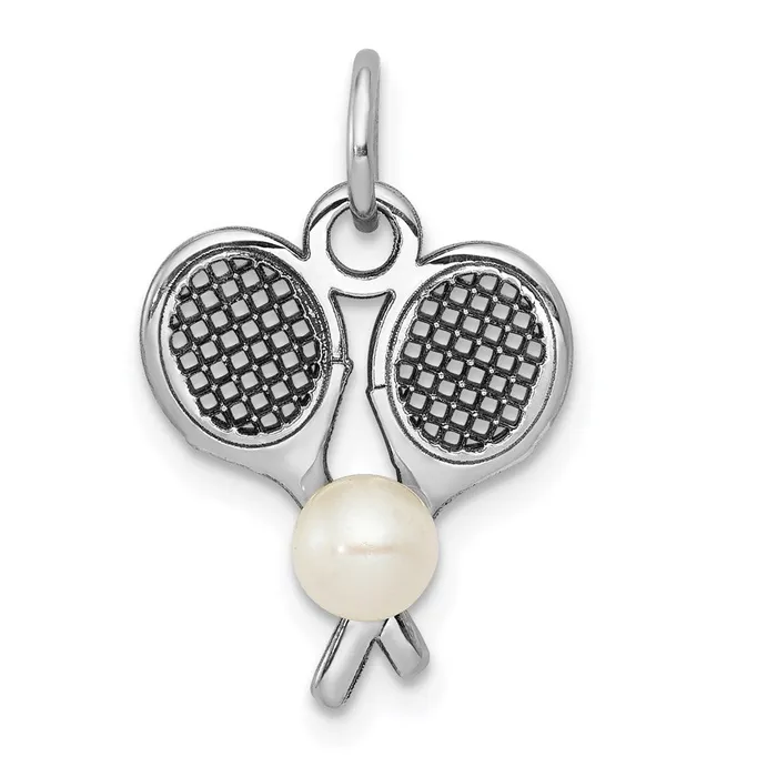 Charm Necklaces TreasureFineJewelers 14K White Gold Tennis Racquets WFWC Pearl Charm Charm Necklaces TreasureFineJewelers 14K White Gold Tennis Racquets WFWC Pearl Charm