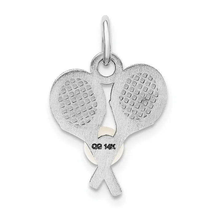 Charm Necklaces TreasureFineJewelers 14K White Gold Tennis Racquets WFWC Pearl Charm