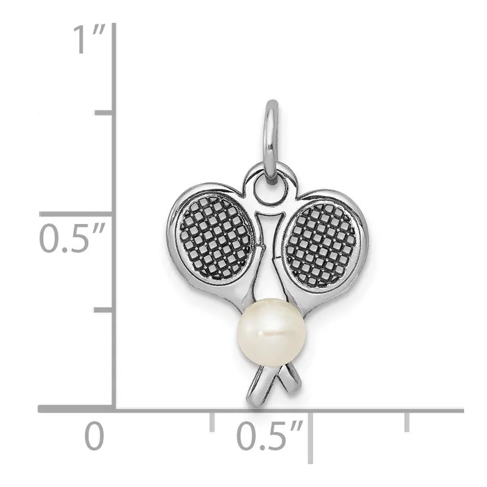 Charm Necklaces TreasureFineJewelers 14K White Gold Tennis Racquets WFWC Pearl Charm