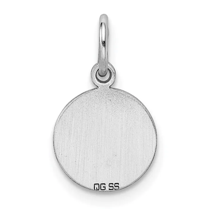 Charm Necklaces TreasureFineJewelers SS Rhplt Engraveable Round Polished FrontSatin Back Disc Charm