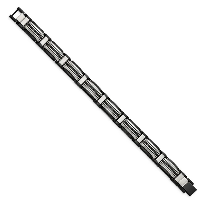 Chisel Stainless Steel Polished Black IPplated with Black CZ 875 inch Link Bracelet TreasureFineJewelers Bracelets