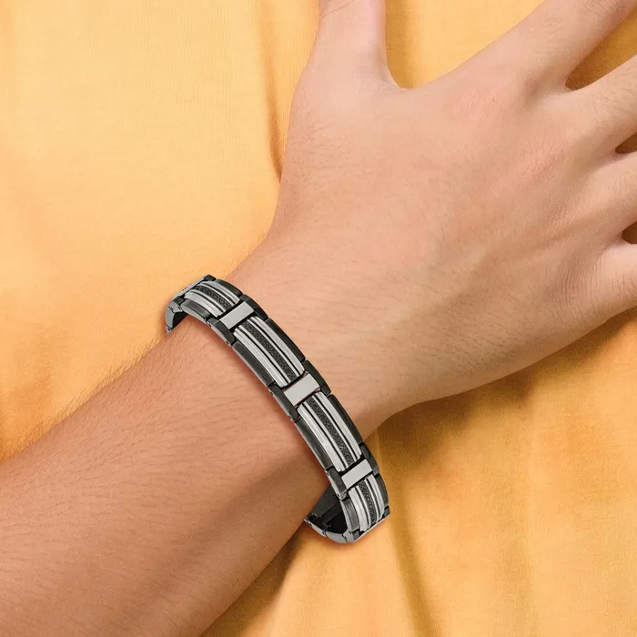 Chisel Stainless Steel Polished Black IPplated with Black CZ 875 inch Link Bracelet TreasureFineJewelers Bracelets