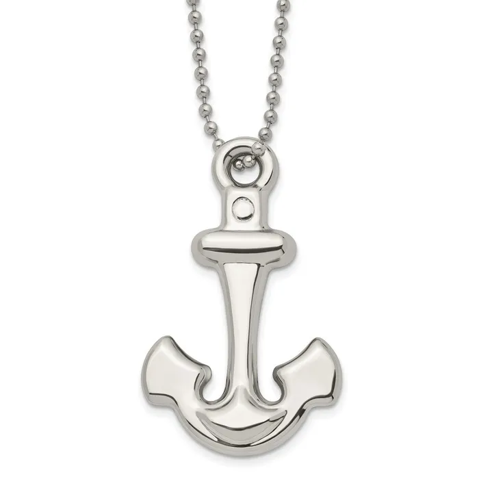 Chisel Stainless Steel Polished Hollow Anchor Pendant on a 22 inch Ball Chain Necklace TreasureFineJewelers Necklaces Chisel Stainless Steel Polished Hollow Anchor Pendant on a 22 inch Ball Chain Necklace TreasureFineJewelers Necklaces
