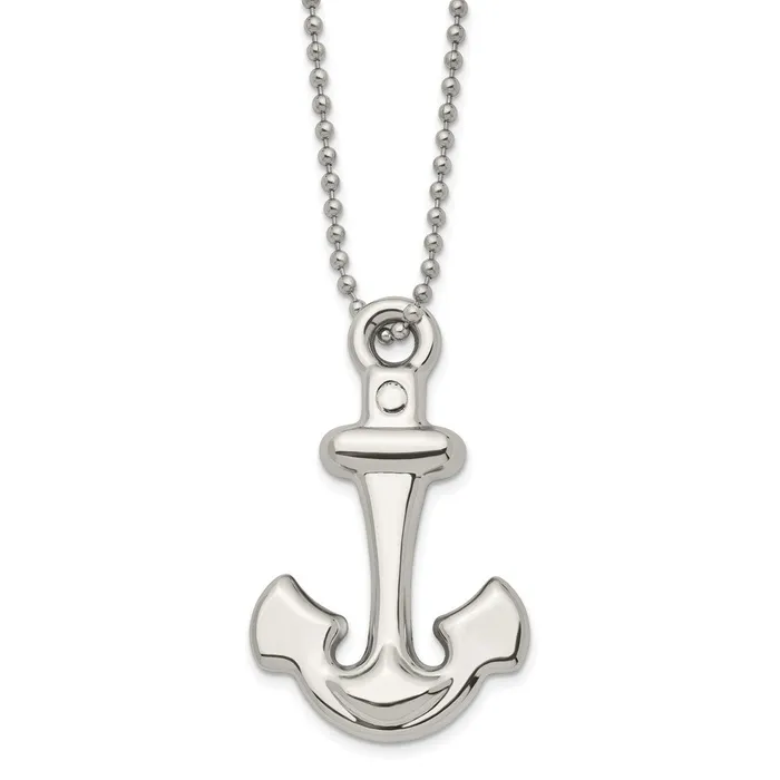 Chisel Stainless Steel Polished Hollow Anchor Pendant on a 22 inch Ball Chain Necklace TreasureFineJewelers Necklaces