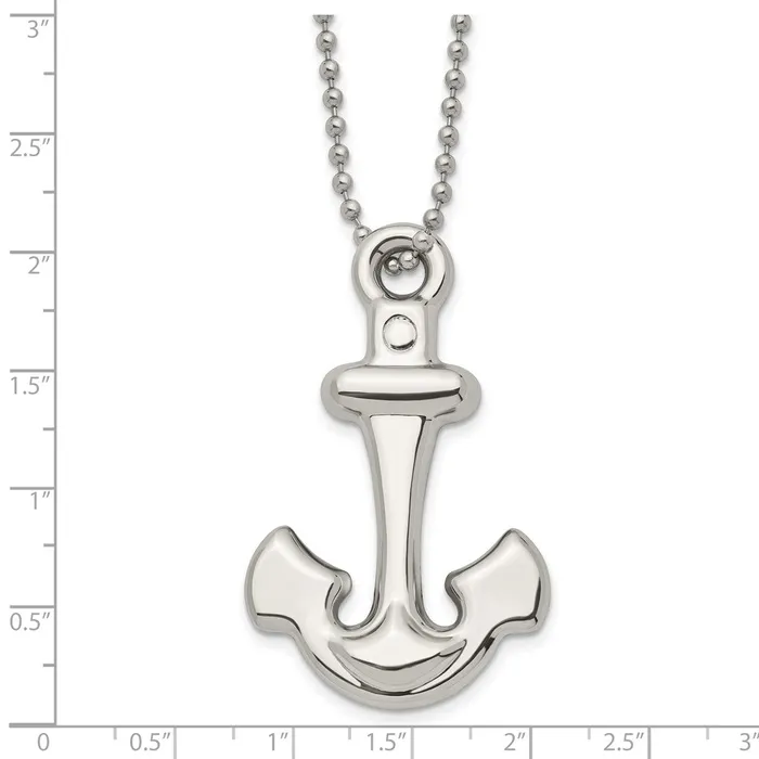 Chisel Stainless Steel Polished Hollow Anchor Pendant on a 22 inch Ball Chain Necklace TreasureFineJewelers Necklaces