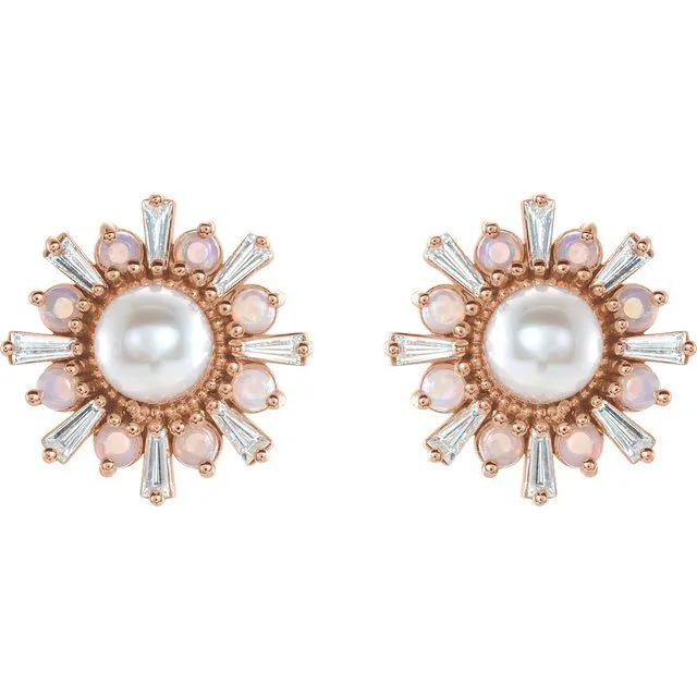 Earrings 14K Rose Gold Cultured White Gold Akoya Pearl Natural White Gold Opal 16 CTW Natural Diamond Earrings TreasureFineJewelers