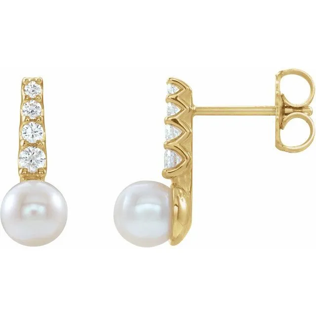 Earrings 14K Yellow Gold Freshwater Cultured Pearl 16 CTW Natural Diamond Earrings TreasureFineJewelers Earrings 14K Yellow Gold Freshwater Cultured Pearl 16 CTW Natural Diamond Earrings TreasureFineJewelers