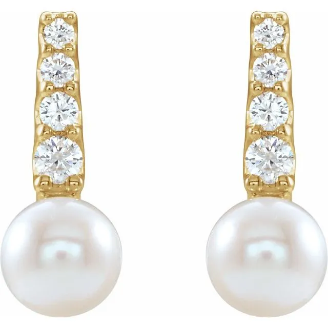 Earrings 14K Yellow Gold Freshwater Cultured Pearl 16 CTW Natural Diamond Earrings TreasureFineJewelers