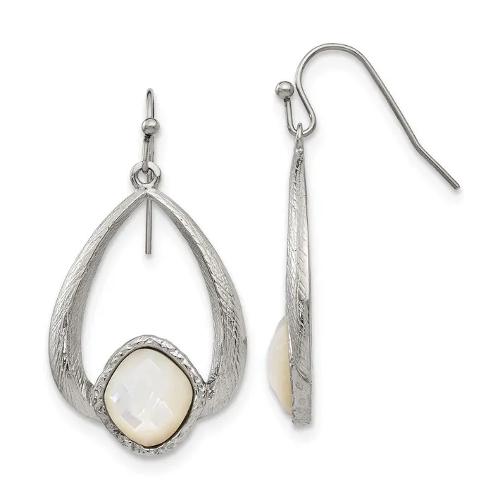 Earrings Stainless Steel Polished and Textured Mother of Pearl Dangle Earrings TreasureFineJewelers Earrings Stainless Steel Polished and Textured Mother of Pearl Dangle Earrings TreasureFineJewelers
