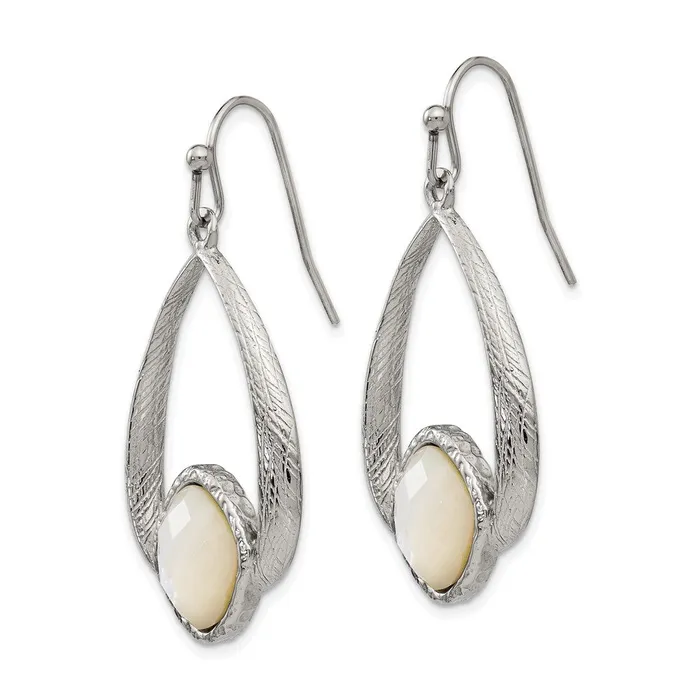 Earrings Stainless Steel Polished and Textured Mother of Pearl Dangle Earrings TreasureFineJewelers