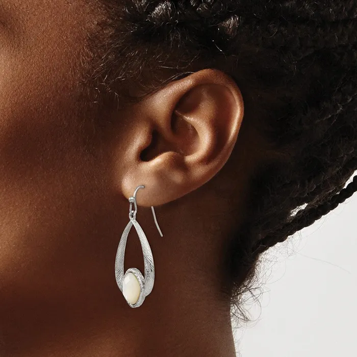 Earrings Stainless Steel Polished and Textured Mother of Pearl Dangle Earrings TreasureFineJewelers