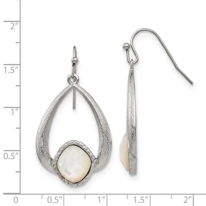 Earrings Stainless Steel Polished and Textured Mother of Pearl Dangle Earrings TreasureFineJewelers